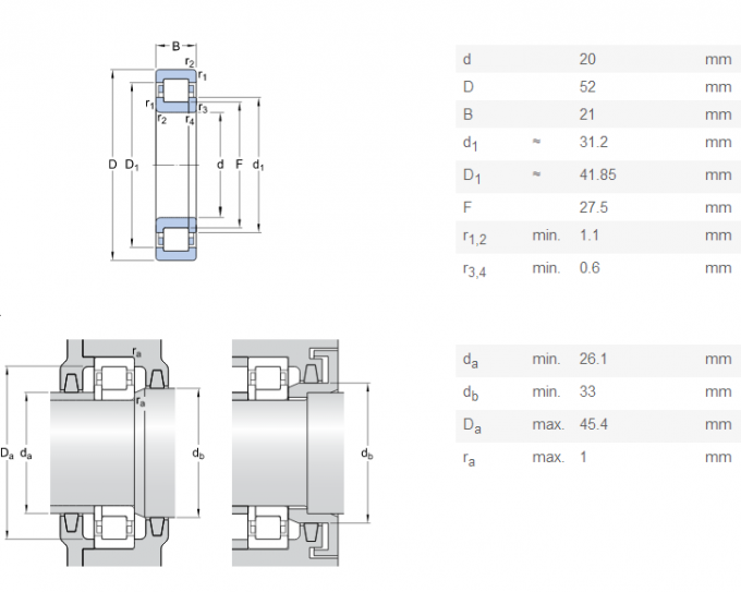 Full Complement Cylindrical Roller Bearings NUP 2304 ECP 20 X 52 X 21mm