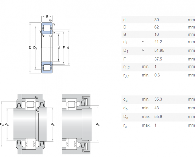 NUP206 Cylinderical Roller Bearing For Excavator Parts 30x 62 X 16 Mm