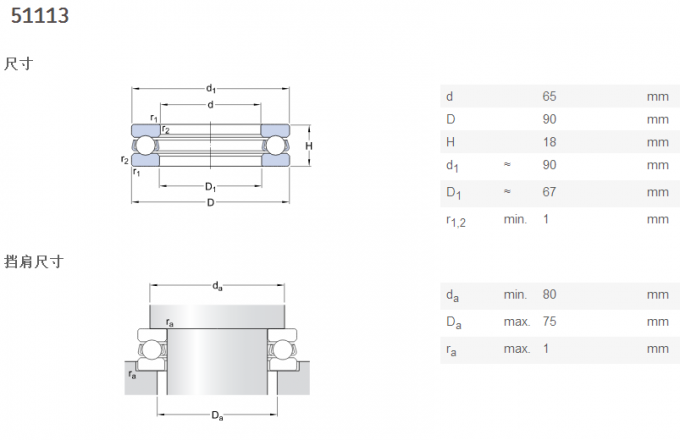 Sliding Doors 51107 Single Thrust Ball Bearing With High Speed