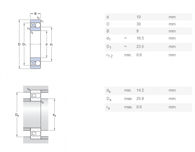 Low Noise Electric Motor Bearings , Self Aligning Double Row Bearing 10 X 30 X 9mm