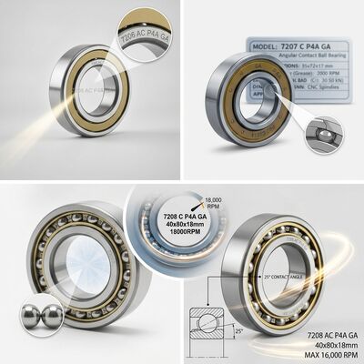Double Side Sealed Angular Contact Ball Bearing 71912C P4 Shielded High Speed Motor Bearing