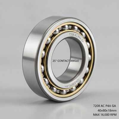 7208 AC P4A GA roulement à billes angulaire à contact avec angle de contact de 25° 40x80x18 mm pour spindles CNC à 16 000 tours par minute